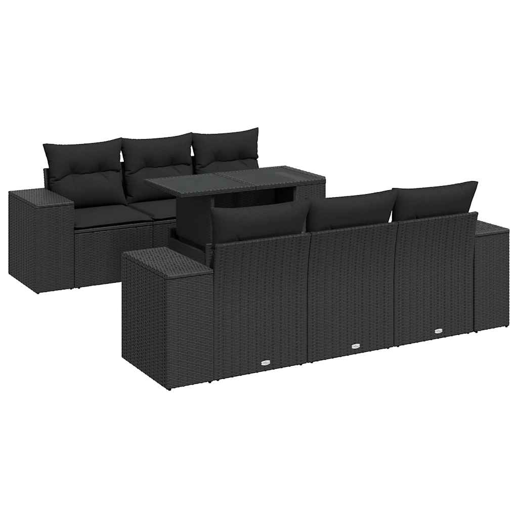 sofasæt til haven 7 dele med hynder polyrattan sort