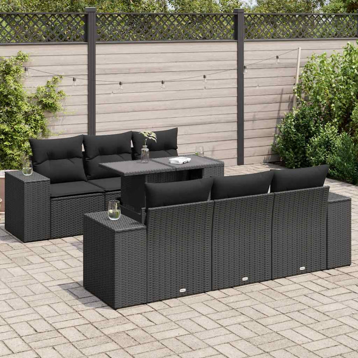 sofasæt til haven 7 dele med hynder polyrattan sort