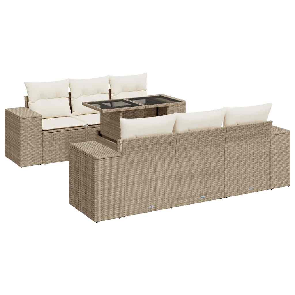 sofasæt til haven 7 dele med hynder polyrattan beige