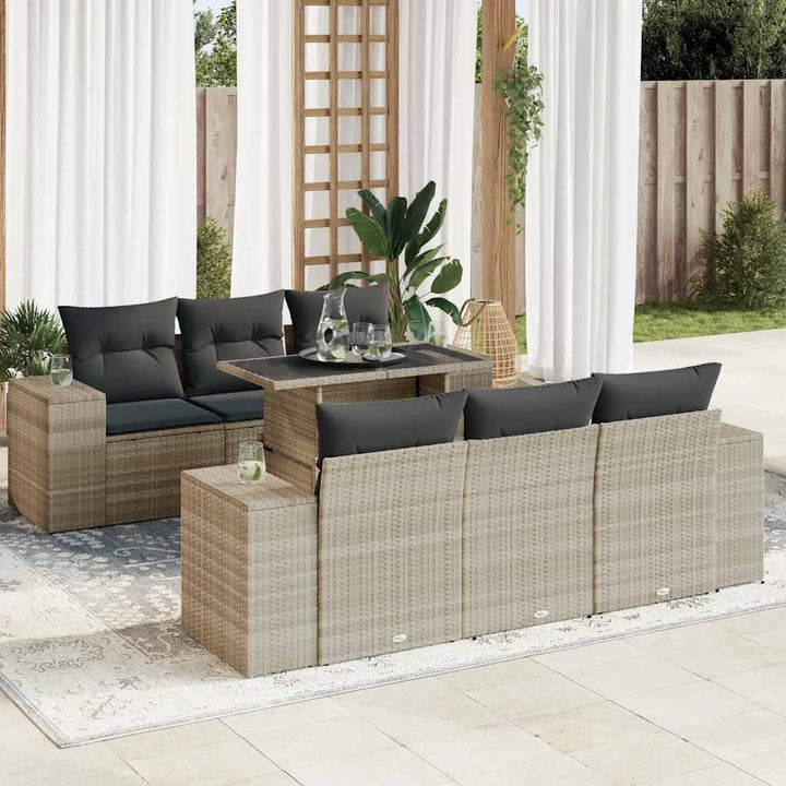 sofasæt til haven 7 dele med hynder polyrattan lysegrå