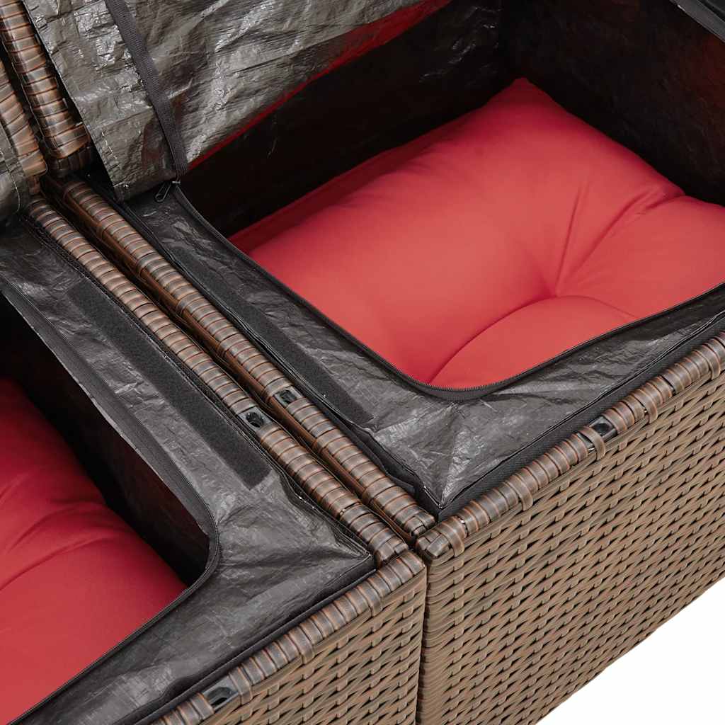 sofasæt til haven 7 dele med hynder polyrattan akacietræ brun