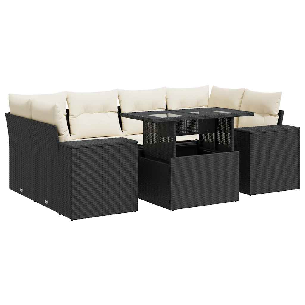 sofasæt til haven 7 dele med hynder polyrattan sort