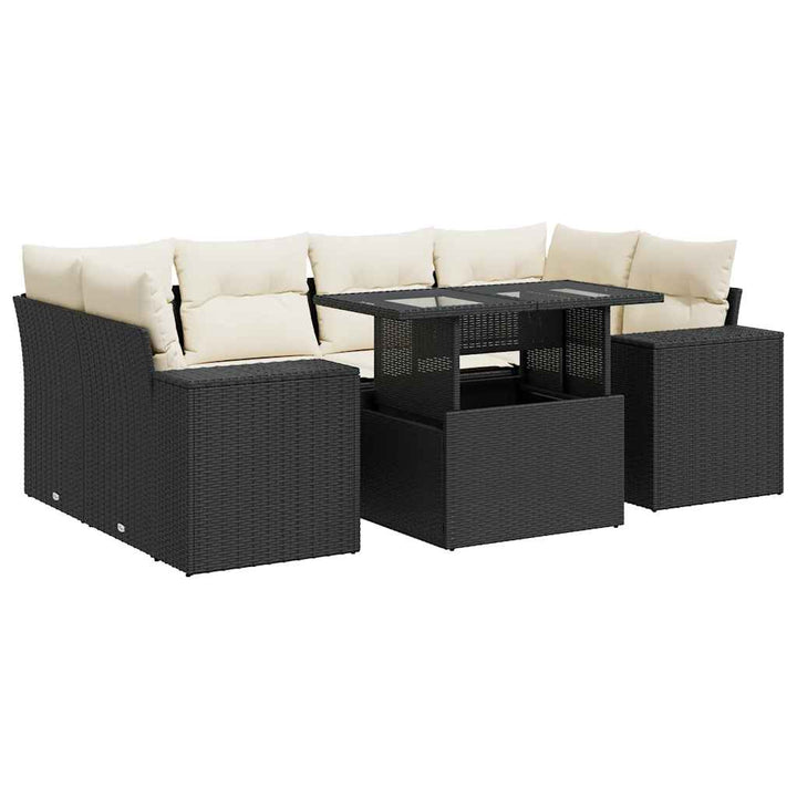 sofasæt til haven 7 dele med hynder polyrattan sort