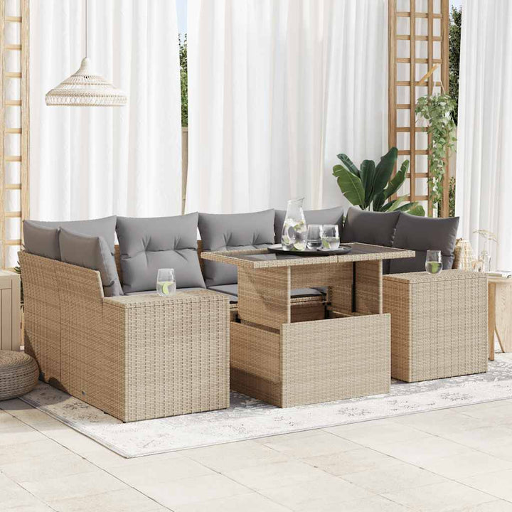 sofasæt til haven 7 dele med hynder polyrattan beige