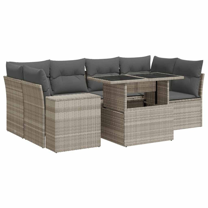 sofasæt til haven 7 dele med hynder polyrattan lysegrå