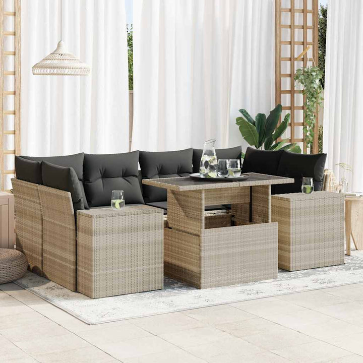 sofasæt til haven 7 dele med hynder polyrattan lysegrå