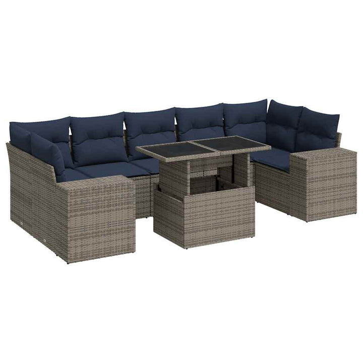 sofasæt til haven 8 dele med hynder polyrattan akacietræ grå