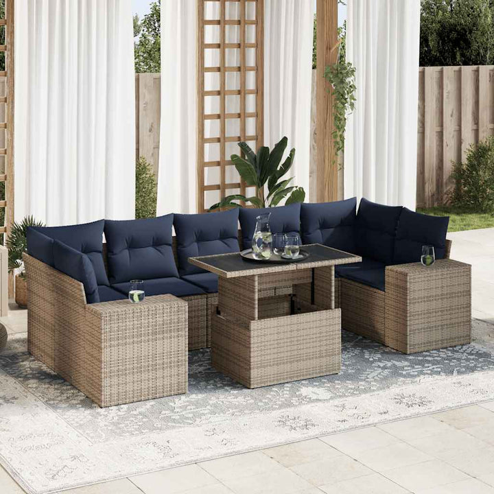 sofasæt til haven 8 dele med hynder polyrattan akacietræ grå