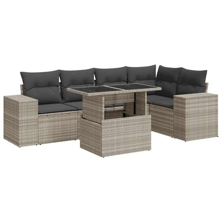 sofasæt til haven 6 dele med hynder polyrattan lysegrå
