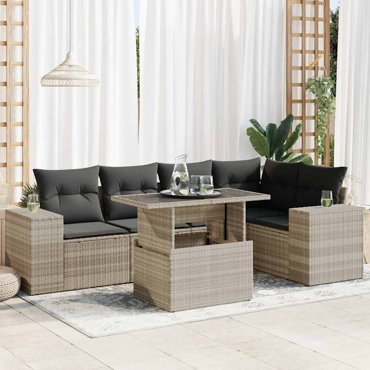 sofasæt til haven 6 dele med hynder polyrattan lysegrå