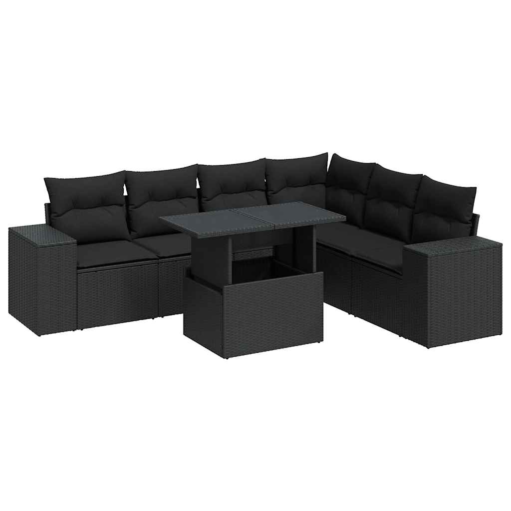 sofasæt til haven 7 dele med hynder polyrattan sort