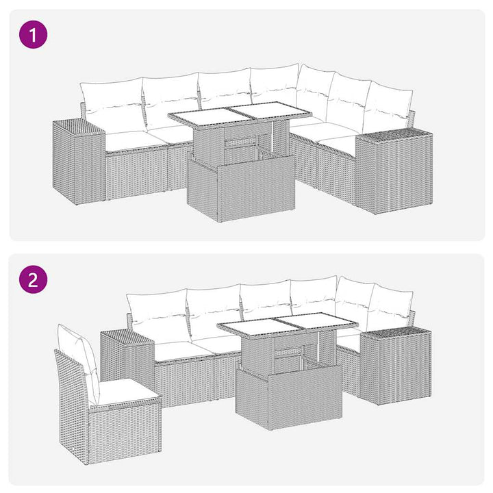 sofasæt til haven 7 dele med hynder polyrattan sort