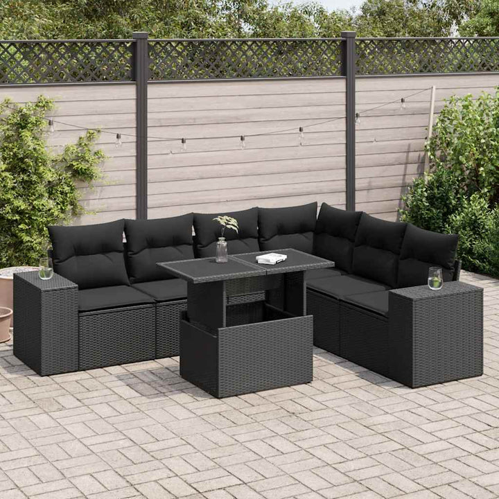 sofasæt til haven 7 dele med hynder polyrattan sort