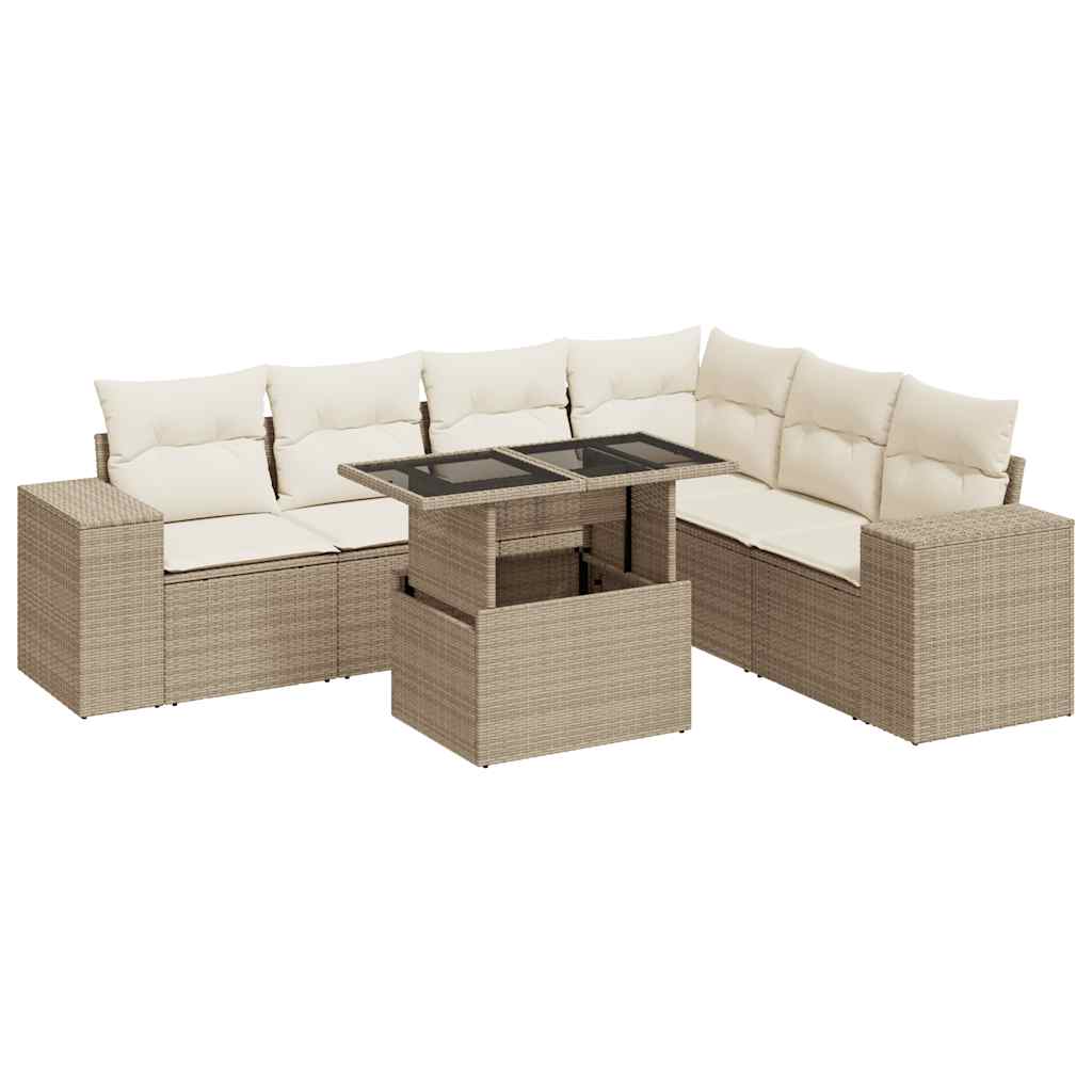 sofasæt til haven 7 dele med hynder polyrattan beige