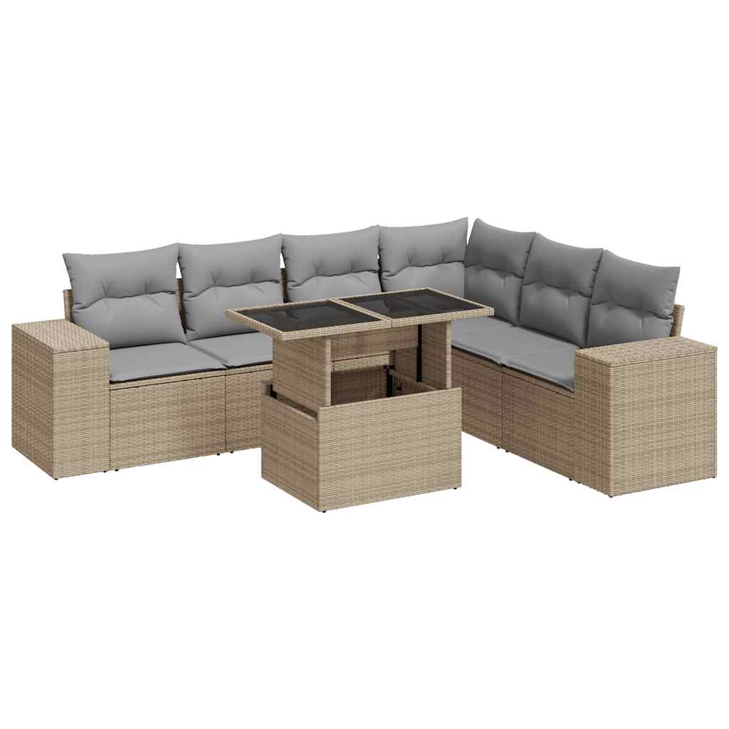 sofasæt til haven 7 dele med hynder polyrattan beige