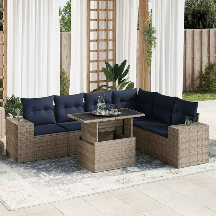 sofasæt til haven 7 dele med hynder polyrattan akacietræ grå