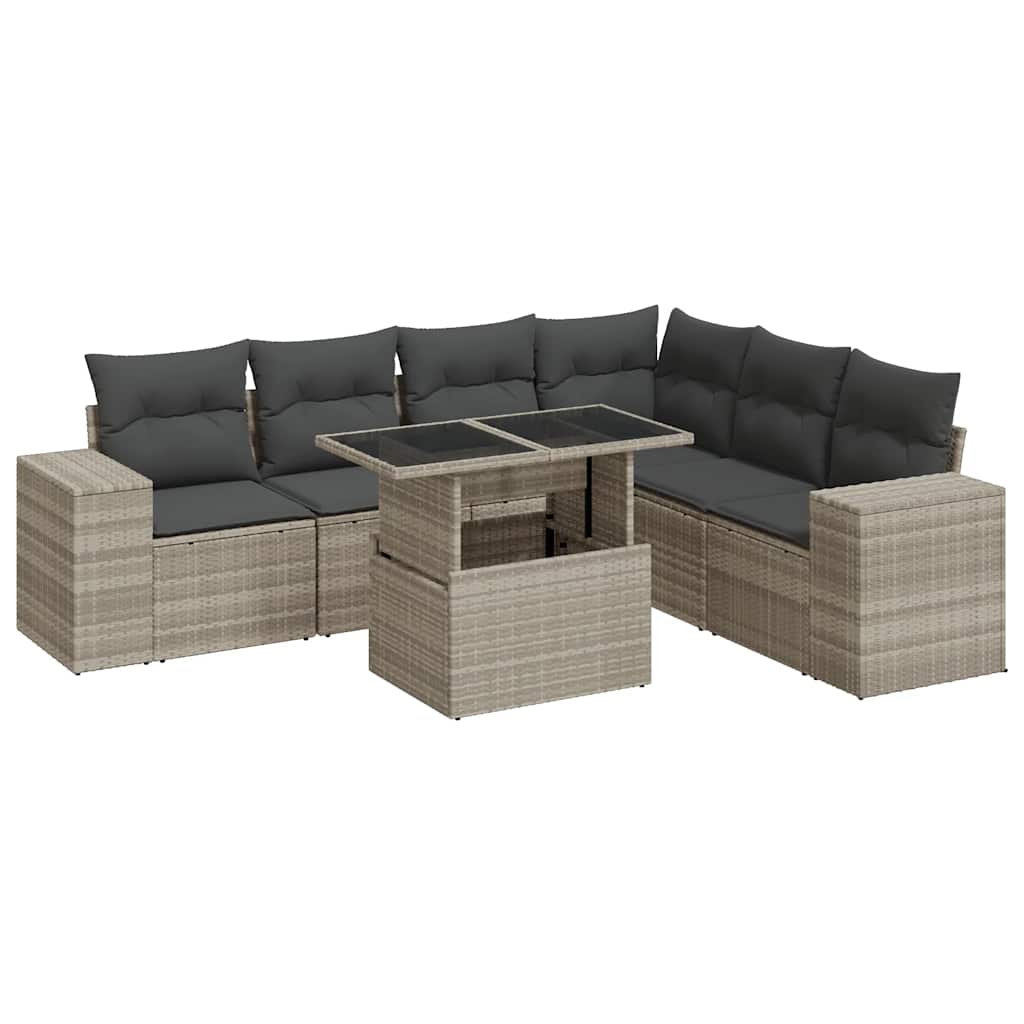 sofasæt til haven 7 dele med hynder polyrattan lysegrå