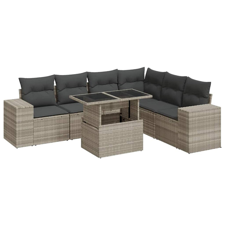 sofasæt til haven 7 dele med hynder polyrattan lysegrå