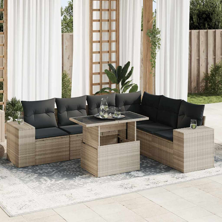 sofasæt til haven 7 dele med hynder polyrattan lysegrå