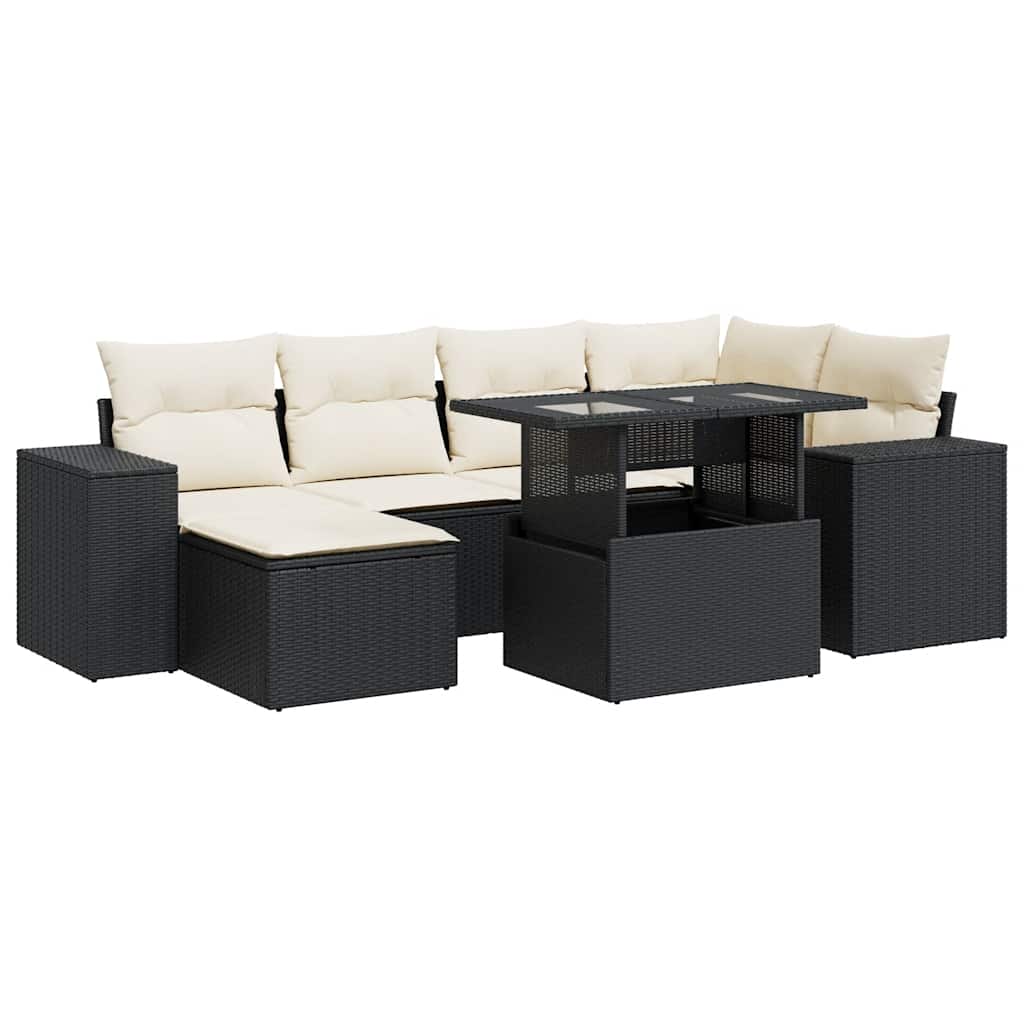 sofasæt til haven 7 dele med hynder polyrattan sort