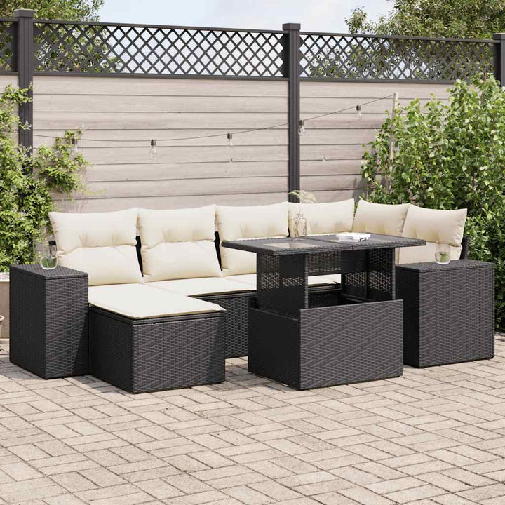 sofasæt til haven 7 dele med hynder polyrattan sort