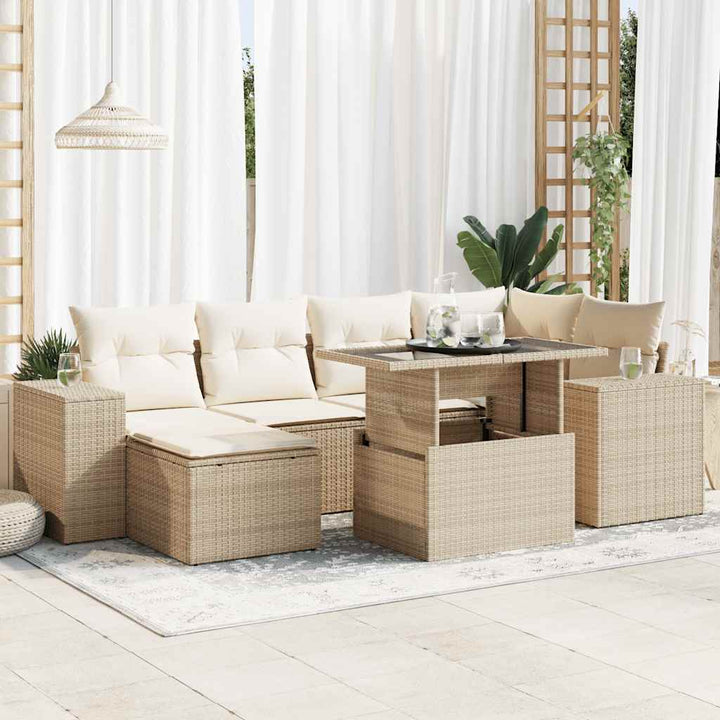 sofasæt til haven 7 dele med hynder polyrattan beige