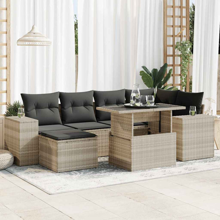 sofasæt til haven 7 dele med hynder polyrattan lysegrå