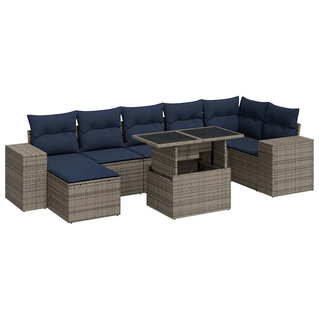 sofasæt til haven 8 dele med hynder polyrattan akacietræ grå