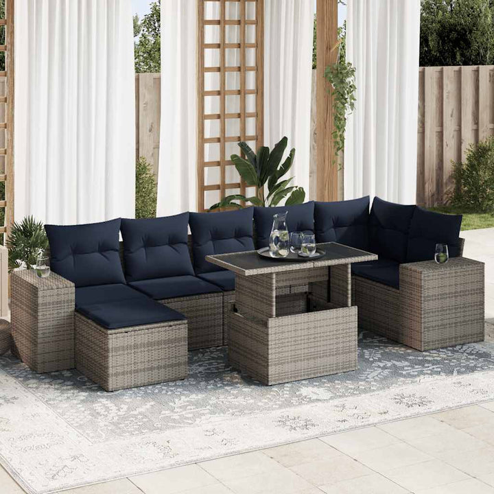 sofasæt til haven 8 dele med hynder polyrattan akacietræ grå
