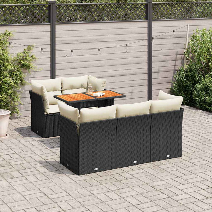 sofasæt til haven 6 dele med hynder polyrattan sort