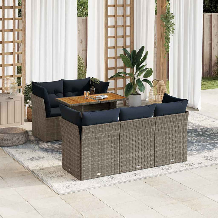 sofasæt til haven 6 dele med hynder polyrattan grå