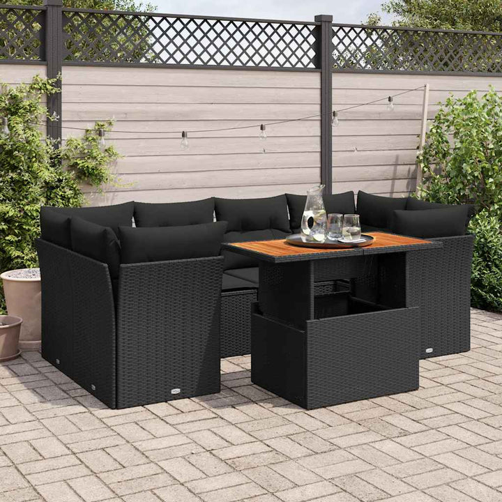 sofasæt til haven 7 dele med hynder polyrattan sort