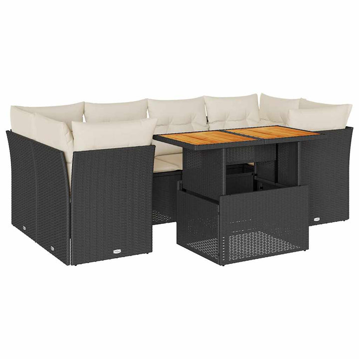sofasæt til haven 7 dele med hynder polyrattan sort