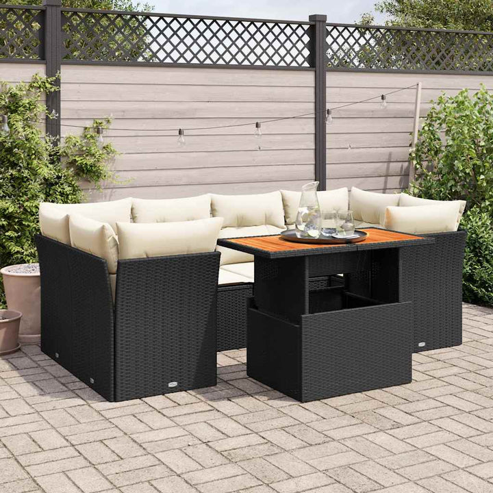 sofasæt til haven 7 dele med hynder polyrattan sort