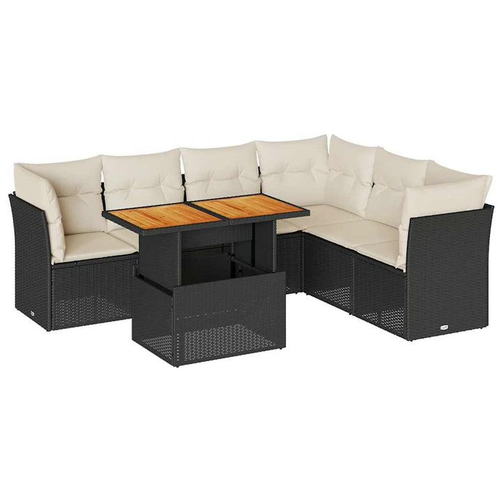 sofasæt til haven 7 dele med hynder polyrattan sort