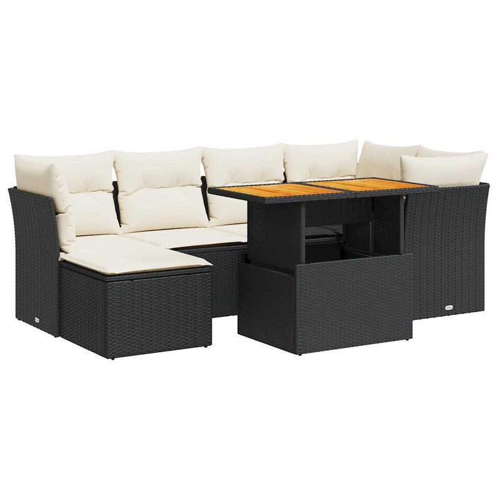 sofasæt til haven 7 dele med hynder polyrattan sort