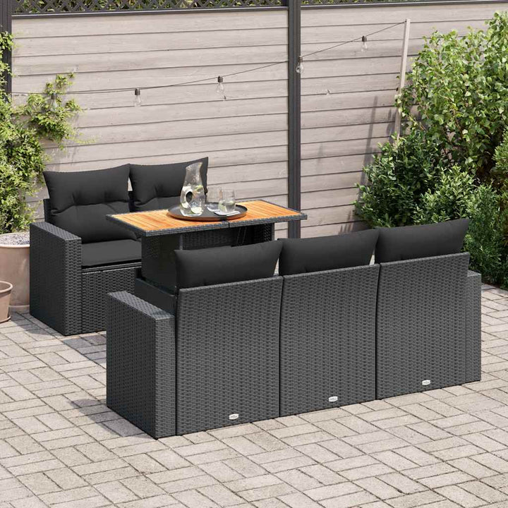 sofasæt til haven 6 dele med hynder polyrattan sort