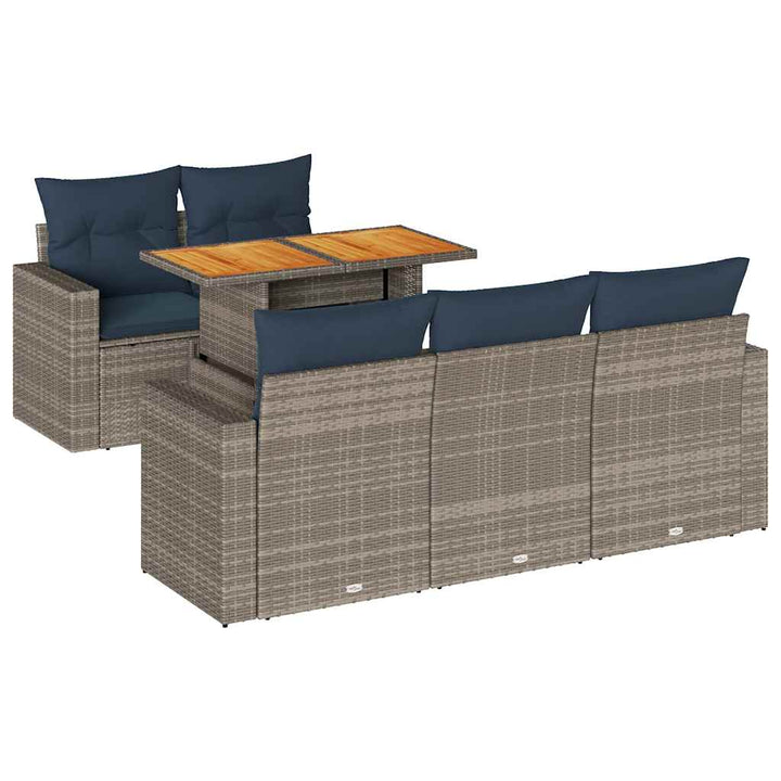 sofasæt til haven 6 dele med hynder polyrattan grå