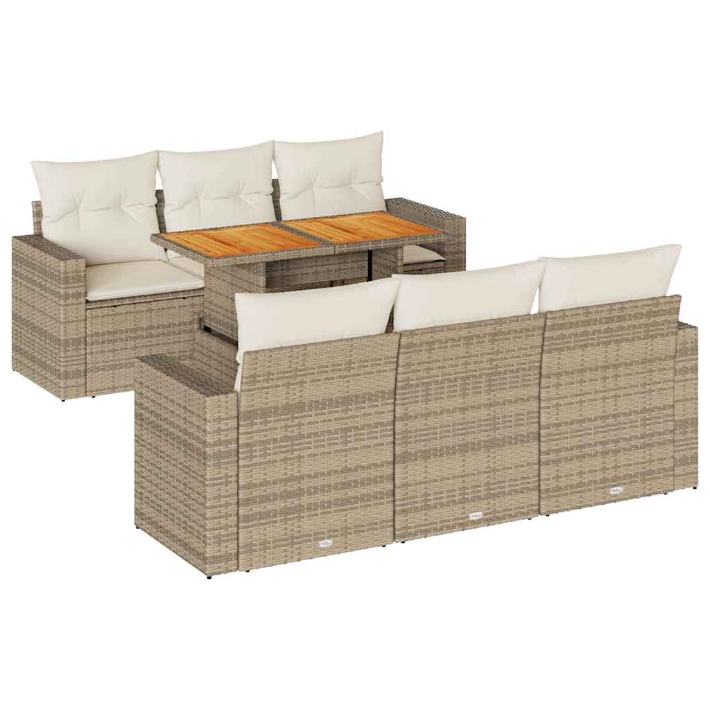 sofasæt til haven 7 dele med hynder polyrattan beige