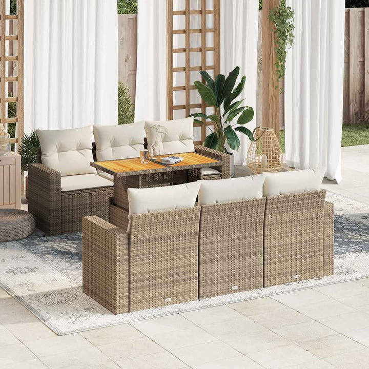 sofasæt til haven 7 dele med hynder polyrattan beige