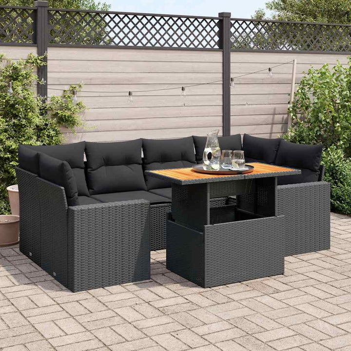sofasæt til haven 7 dele med hynder polyrattan sort