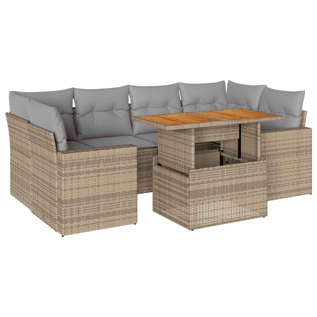 sofasæt til haven 7 dele med hynder polyrattan beige