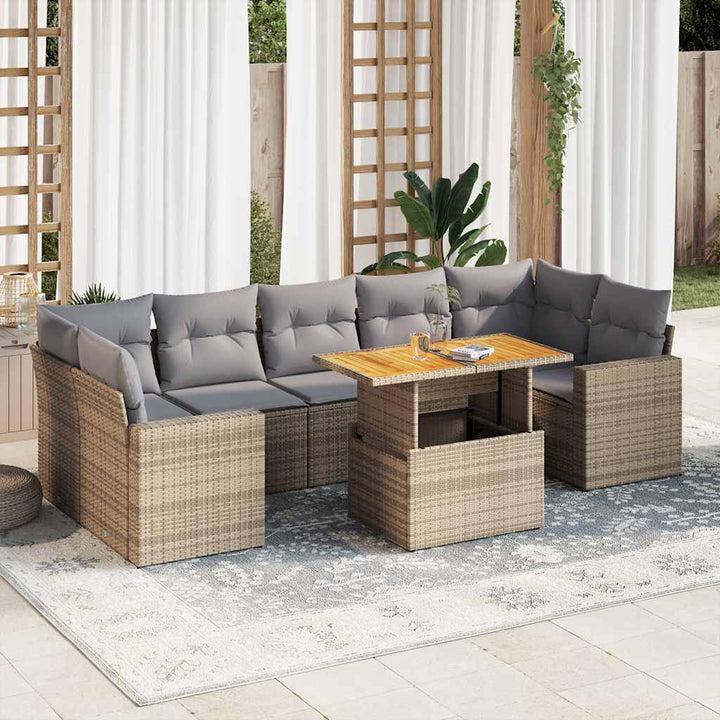 sofasæt til haven 8 dele med hynder polyrattan beige