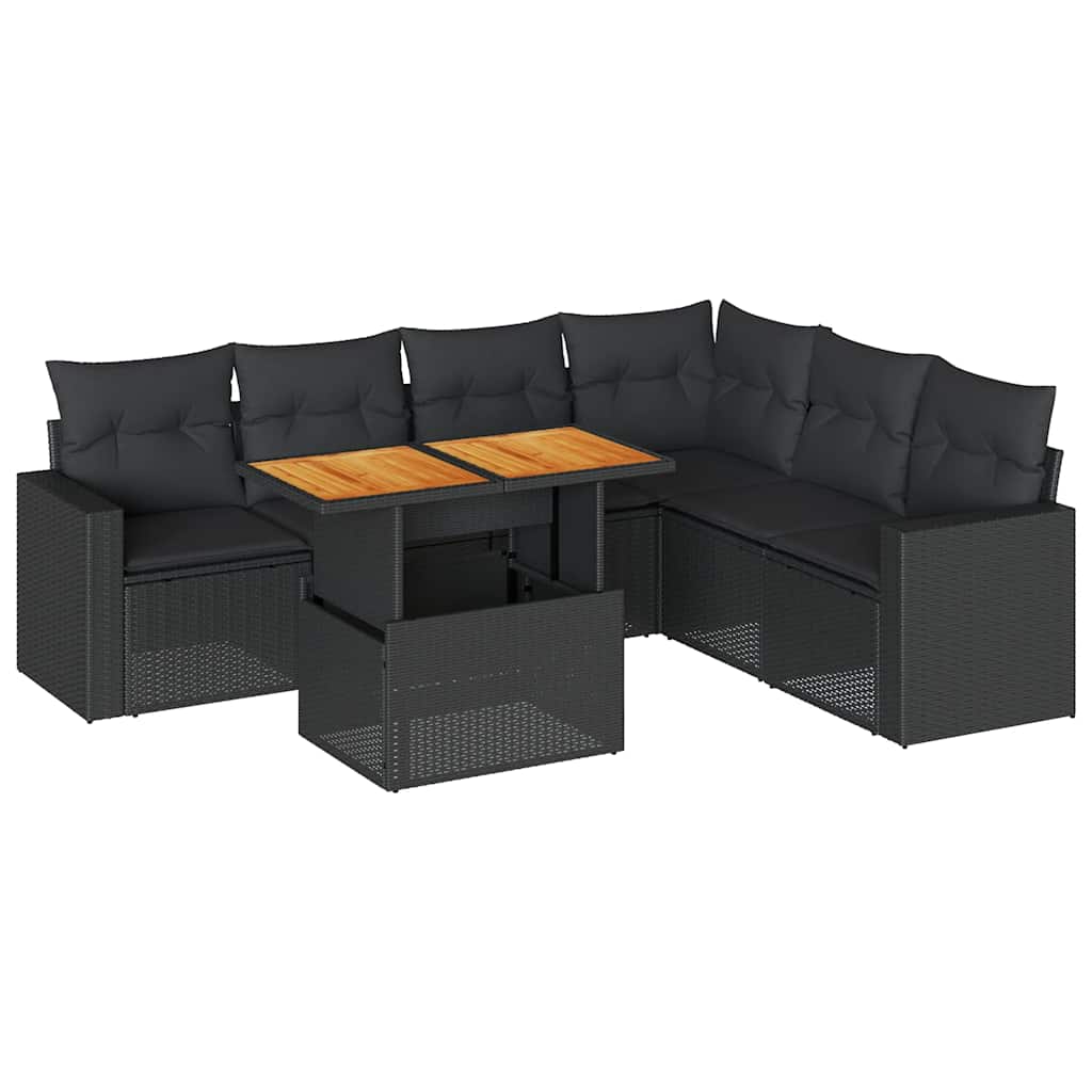 sofasæt til haven 7 dele med hynder polyrattan sort