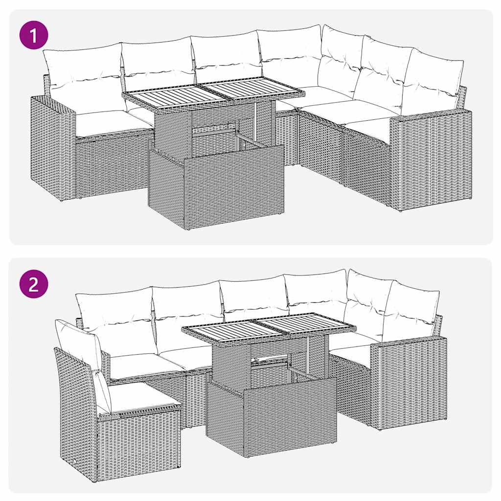 sofasæt til haven 7 dele med hynder polyrattan sort