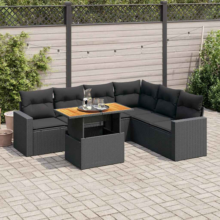 sofasæt til haven 7 dele med hynder polyrattan sort