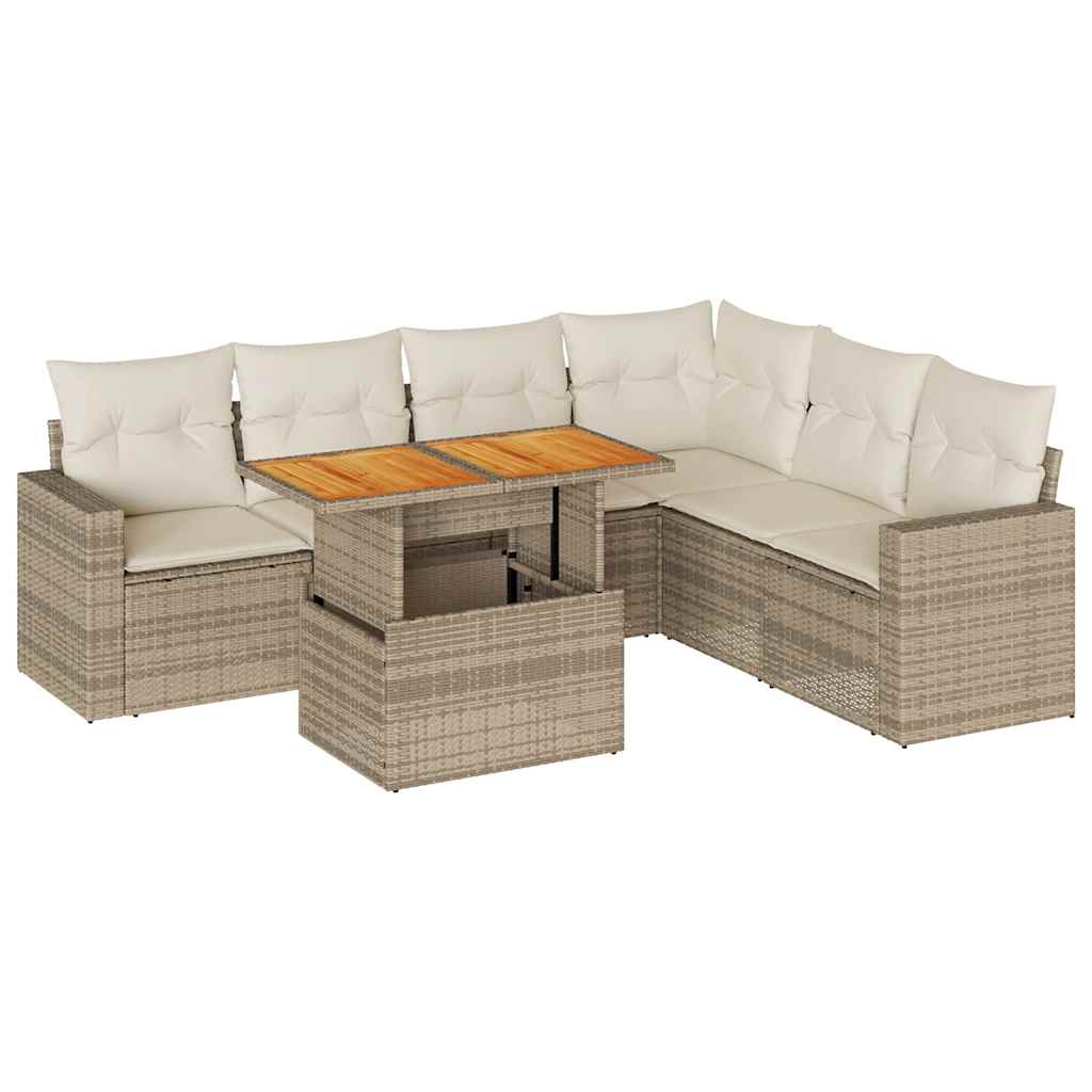 sofasæt til haven 7 dele med hynder polyrattan beige