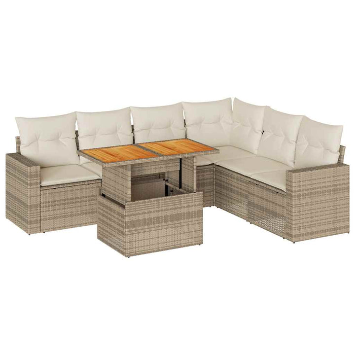 sofasæt til haven 7 dele med hynder polyrattan beige