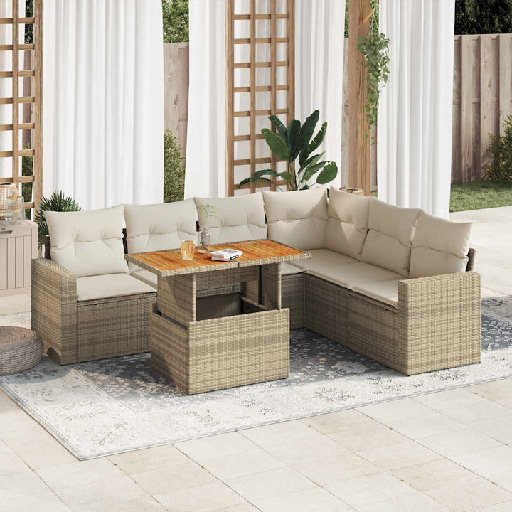 sofasæt til haven 7 dele med hynder polyrattan beige