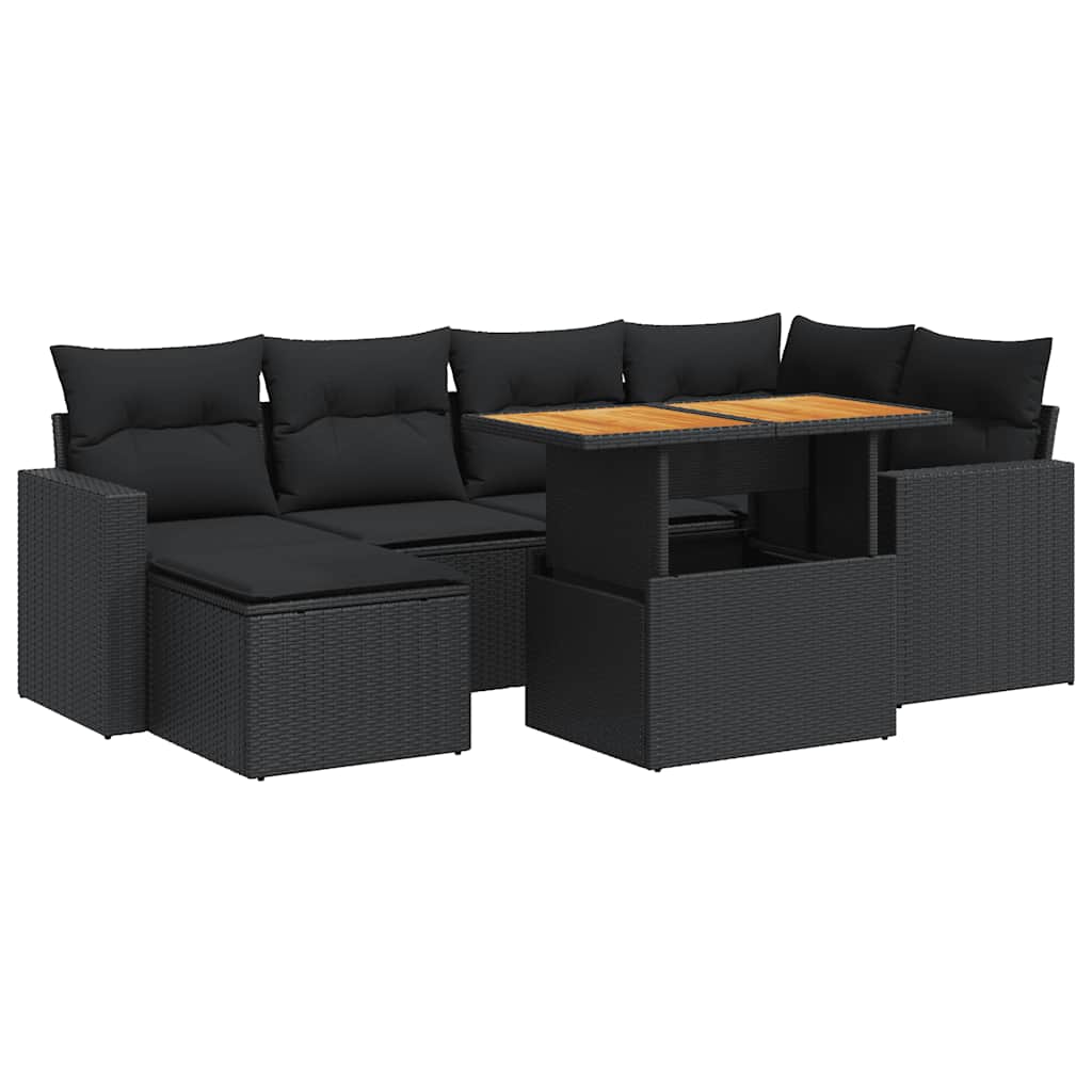 sofasæt til haven 7 dele med hynder polyrattan sort